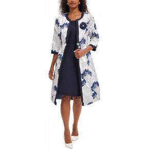 Women's Elegant 2 Piece Dress Church Suits with Exquisite Jacquard Embroidery Long Jacket for Wedding Party Evening Dress