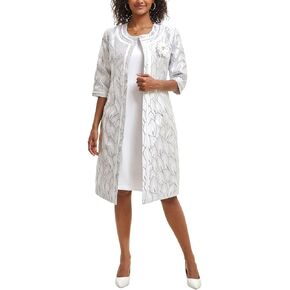 Women's Formal Church Dress Suit with Embossed Embroidery Long Jacket Church Set for Special Occasions or Wedding Parties