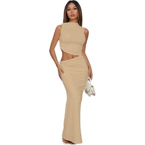 Verdusa Women's Two Piece Sets Mock Neck Sleeveless Going Out Tops and Maxi Skirt Set Going Out Outfits
