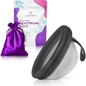 Ecoblossom Reusable Menstrual Disc - Menstrual Cup - Soft Period Disc for Women Designed with Flexible, Medical-Grade Silicone Period Cup (Black)