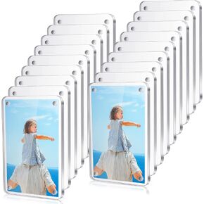 18 Pcs Acrylic Fridge Magnetic Frame 2 x 3, Mini Double Sided Refrigerator Magnet Picture Frame Clear Frameless Display Frame for Fujifilm Instax Locker, 2.36 x 3.54 Inches (18 Pieces)