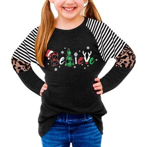 BesserBay Girls Christmas Raglan Long Sleeve Patchwork Shirt Tunic Top 4-14 Years