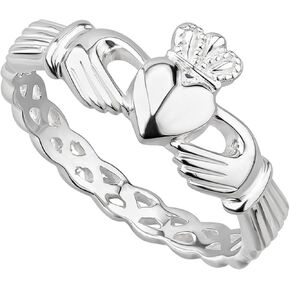 Irish Claddagh Ring for Women 925 Sterling Silver with Braided Band, Traditional Friendship Ring, Love, Marriage, Engagement, Celtic Jewelry from Ireland