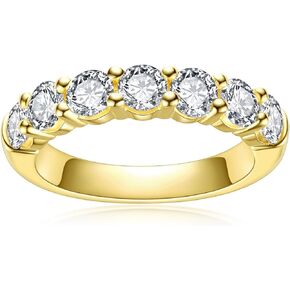 Moissanite Wedding Band 4ct/2.1ct D Color VVS1 Round Cut 14K Yellow Gold Plated 925 Sterling Silver Eternity Band Rings for Women