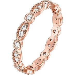 PAVOI 14K Gold Plated Cubic Zirconia Band | Round Milgrain Eternity Bands | Gold Rings for Women