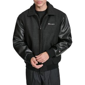 Champion Men's Letterman Varsity Bomber Zipper Closure Jacket with Faux Leather Sleeves