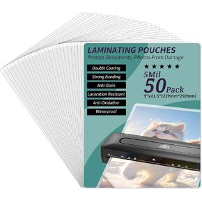 Laminating Sheets - 5Mil Thermal Laminating Pouches, 9"x11.5" Clear Laminate Sheets for Schedules, Menus, Certificates, Art Drawings, Round Corner, 50 Pack