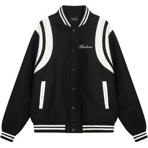 Men's Color Block Leather Letter Graphic Varsity Jackets Letterman Baseball Bomber Jackets Unisex Streetwear Coats