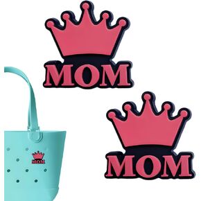 Mom Crown Charms for Bogg Bag, Mom Crown -Themed, Compatible with Simply Southern Beach Tote, 2 Pcs Beach Bag Charms Rubber Inserts Accessories for Women Girls (Mom Crown)