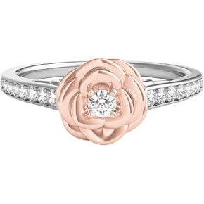 Jewelili Enchanted Disney Fine Jewelry Sterling Silver and 10K Rose Gold 1/5 CTTW Diamond Belle Disney Ring