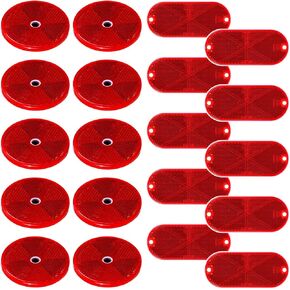 Kingdder 20 Pcs Front Reflector Round Trailer Reflectors Oval Driveway Reflectors Self Adhesive Reflectors with Center Mounting Holes Safety Reflector for Post Truck Automobiles Mailbox(Red)