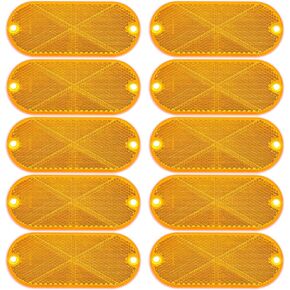 10 Pack Front Reflector Oval Reflector for Driveway Fence Gate Posts Trailers Safety Reflectors Automobiles Boats Mailboxes Reflector with Center Mounting Hole (Red)