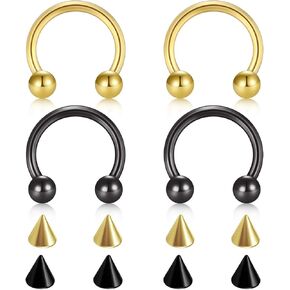 D.Bella 22G 20G 18G 16G 14G 12G 10G 8G 6G 4G 2G 0G 00G Surgical Steel Nose Septum Horseshoe Hoop Eyebrow Lip Navel Belly Nipple Piercing Ring Helix Tragus Daith Rook Captive Earrings Replacement Spikes