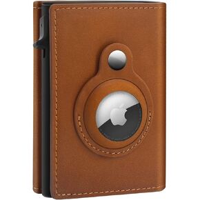 GAOCHALE AirTag Wallet Genuine Leather Air Tag Wallet RFID Technology Credit Card Holder with Minimalist Wallet for Men for Apple AirTag (No Airtag Included)(Black)
