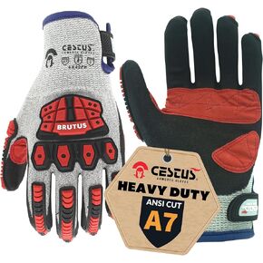 Cestus Brutus HD, Level A7 Cut Resistant Work Gloves, Impact Gloves, Nitrile Coated, Touchscreen, Puncture Resistant