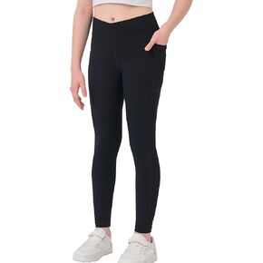Girls Crossover Yoga Pants, Kids Athletic Leggings with Pockets, Teen Girls Dance Running Workout Leggings
