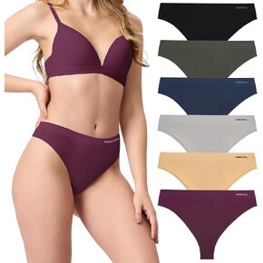 BAMBOO COOL Women's Thongs Seamless Moisture-Wicking Breathable Underwear High Stretchy Mid Waisted Panties Tagless 6 Pack