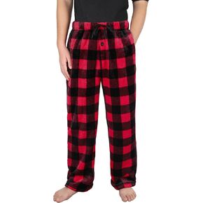 Mens Plush Pajama Pants Soft Flannel Fleece Pajama Lounge Sleep Pant Christmas Plaid Fuzzy Lounge Sleepwear Pj Bottoms