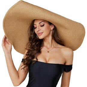Oversized Beach Straw Hat for Women, Fashion Large Wide Brim Visor Hats Handmade Roll Up Floppy Sun Hat for Summer Beach Cap