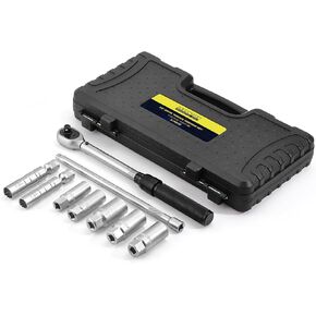 9-Piece Magnetic Spark Plug Socket Set with 3/8 Inch Drive Torque Wrench,72 Tooth 10-45 Ft.Lbs (13.5-61Nm) CR-V Steel Swivel Spark Plug Set 9/16, 5/8, 3/4, 13/16 Inch & 14,16,18mm with Extension Bar