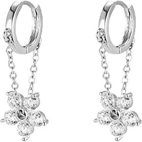 Reffeer 925 Sterling Silver Flower Chain Drop Earrings Hoop for Women Teens Huggie Hoop Dangle Earrings Chain