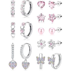 Jstyle Hypoallergenic Earrings for Girls Women Surgical Stainless Steel Hoop Earrings for Sensitive Ears Screw Back Stud Earrings Set Cute Girls Toddler Earrings Kids Earrings Jewelry for Teen Girls