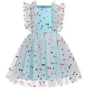 Girls Birthday Party Dress Butterfly Daisy Polka Dots Embroidery Princess Tulle Wedding Pageant Evening Gown