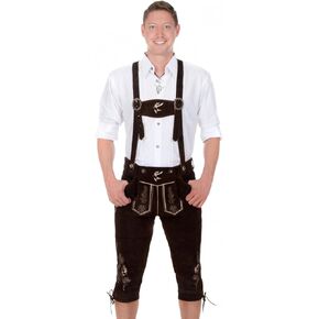 Bavarian Traditional Leather Trousers Lederhosen with Suspenders Darkbrown with Deer Embroidery
