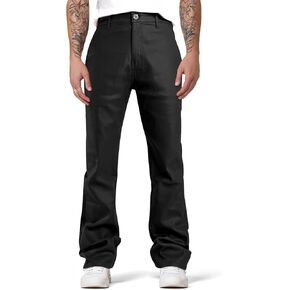 GINGTTO Mens Leather Bell Bottoms Slim Fit 70s Disco Flare Stacked Pants for Men