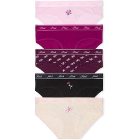 Victoria's Secret PINK Women's Cotton Logo Hipster Underwear, Panties for Women, Rose Logo, (M)
