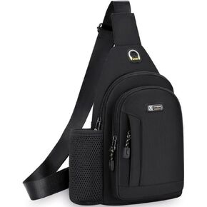 USB Port Crossbody Sling Bag with Bottle Holder & Key Ring Strap, Water Resistant Travel Anti-theft Chest Backpack