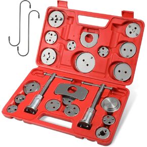 YAKEFLY 24Pieces Brake Caliper Tool,Universal Disc Brake Caliper Wind Back Tool and Piston Compression Sets,Heavy Duty Brake Caliper Compression Tool Caliper Piston Tool (Red)