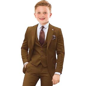 Boys Suit 4 Piece Slim Fit Kids Tuxedo Suit Formal Wedding Outfit Blazer Vest Pants Set with Tie