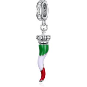 Italian Horn Charm 925 Sterling Silver Italian Horn Crown Charm Cornicello Charm Italian Jewelry Gifts for Women Men