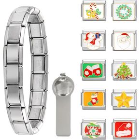 papasgix Italian Charm Bracelet Charms Set Christmas Decorations Nomination Charms Brascelets 9mm Assorted Italian Charms Bracelet Links Handmade DIY Jewelry Santa Claus Snowman