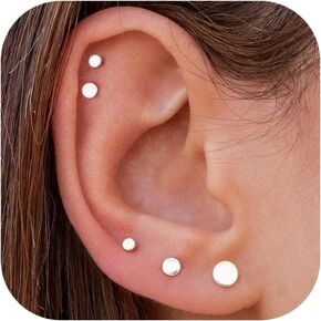 5 Pairs Flat Back Earrings Gold Stud for Women Men 925 Sterling Silver Post Threadless Tragus Cartilage 14K Gold Hypoallergenic Earring Set for Multiple Piercing Nose Medusa Piercing Jewelry 18G