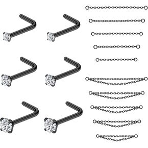 PunkTracker 20G Nose Rings 2mm 2.5mm 3mm CZ Nose Studs with Chain Surgical Steel Nose Piercing Jewelry Nose Ring Studs in Kuwait