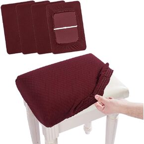 BUYUE 4 pcs Vanity Stool Bench Covers, Luxury Crease-Resistant Jacquard Fabric Saddle Bar Stool Slipcovers Stretch Washable, (Rectangle, 4 Counts, Navy Blue)
