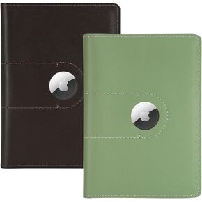 2 Pack Full Grain Leather AirTag Passport Holder Wallet Cover for Women and Men Travel, Passport Holder with AirTag Slot Passport Wallet, Travel Essentials Genuine Leather Passport Cover