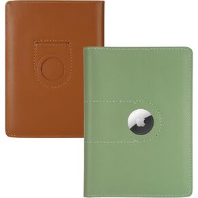 2 Pack Full Grain Leather AirTag Passport Holder Wallet Cover for Women and Men Travel, Passport Holder with AirTag Slot Passport Wallet, Travel Essentials Genuine Leather Passport Cover
