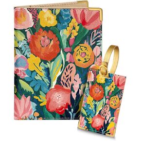 Slohif Passport Holder Lugguage Tag Set Suitcase Cover Wallet Case for Travel Women - Leather Passport Book Personalized Organizer Card Protector Sleeve Essentials Slim Carrier Flower