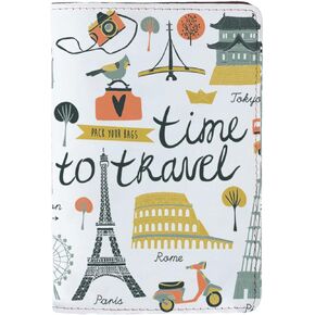 Time To Travel (Both Sides Printed) - White - Wanderlust Collection - Leather Vintage Map - Passport Holder - Travel Accessories