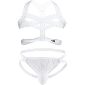 Men'S Bikini Panties Sexy Elastic Body Chest Harness Jockstrap Lingerie Set Shoulder Chest Belt With G String