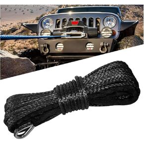1/4'' x 50 Ft Car Synthetic Winch Rope Kit, 10000LBS Heavy Duty Vehicle Winch Cable with Protecting Sleeve and Thimble, Automotive Accessories, Universal for Off Road ATV UTV (Black)