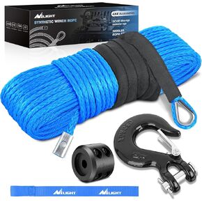 Nilight 1/4 Inch x 50 Feet Winch Rope Synthetic Winch Line Cable Universal for ATV UTV 4x4 Off-Road Vehicle 9000lbs Winch Line Ropes with Steel Hook Rubber Stopper Protective Sleeve Safety Strap,Blue