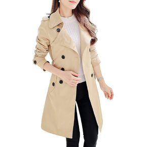 NANJUN Women's Double-Breasted Trench Coat Classic Lapel Overcoat Slim Outerwear Waterproof Coat with Belt Buckle in Kuwait