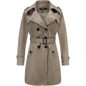 NANJUN Women's Double-Breasted Trench Coat Classic Lapel Overcoat Slim Outerwear Waterproof Coat with Belt Buckle