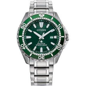 Citizen Men's Eco-Dive Promaster Dive, Silver-Tone Stainless Steel Bracelet Watch, Green Dial, 3 Hand, Date (Model: BN0199-53X)