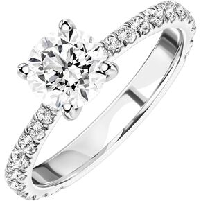 1.50/2.50 Cttw Round Brilliant Cut Lab Grown Diamond and Moissanite Engagement Ring 14k White/Yellow Gold (D-E/VS, D-E/VS) | Comes With Gift Box