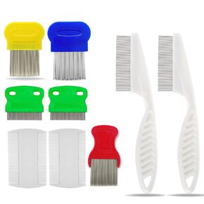 9Pcs Hair Nit Comb Set Stainless Steel Teeth Long-Handle Headlice Remover Nit Combs For Pets, Kids and Adults